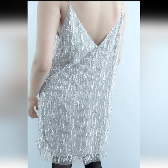 Zara Short Sequin Dress Silver - Picture 3 of 14